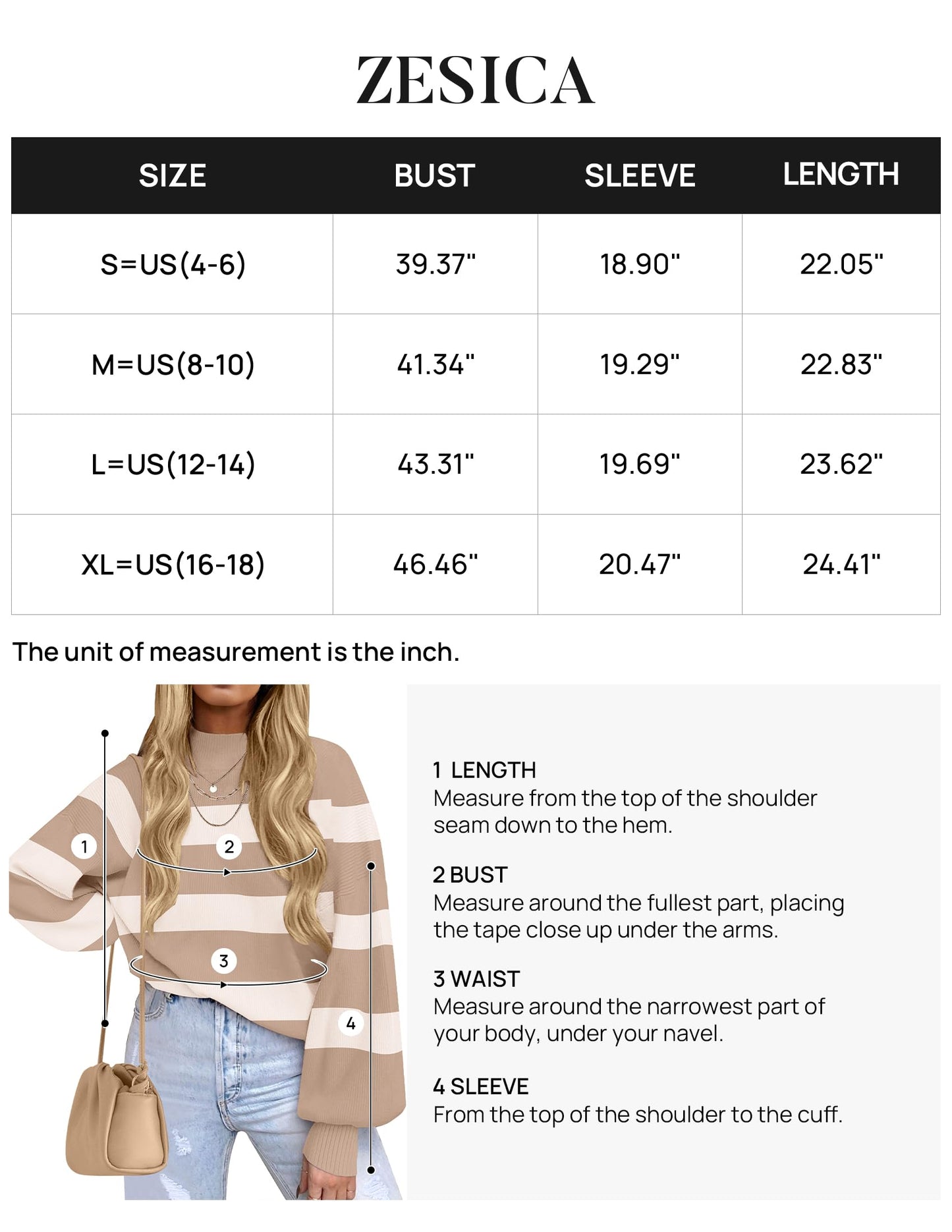 ZESICA Women's 2024 Fall Fashion Turtleneck Long Sleeve Striped Ribbed Knit Loose Pullover Sweater Tops