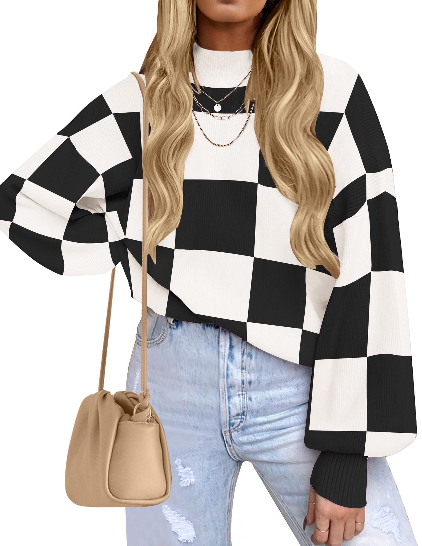 ZESICA Women's 2024 Fall Fashion Turtleneck Long Sleeve Striped Ribbed Knit Loose Pullover Sweater Tops