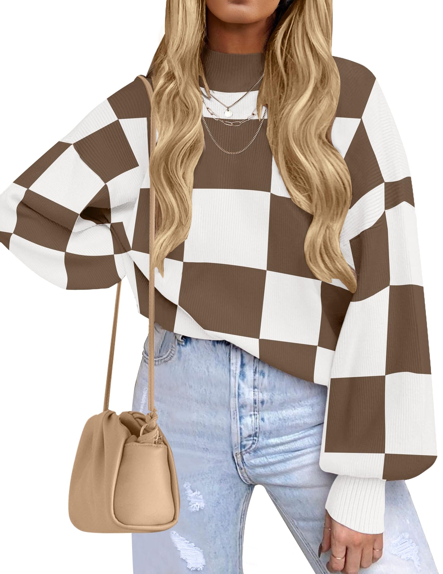 ZESICA Women's 2024 Fall Fashion Turtleneck Long Sleeve Striped Ribbed Knit Loose Pullover Sweater Tops