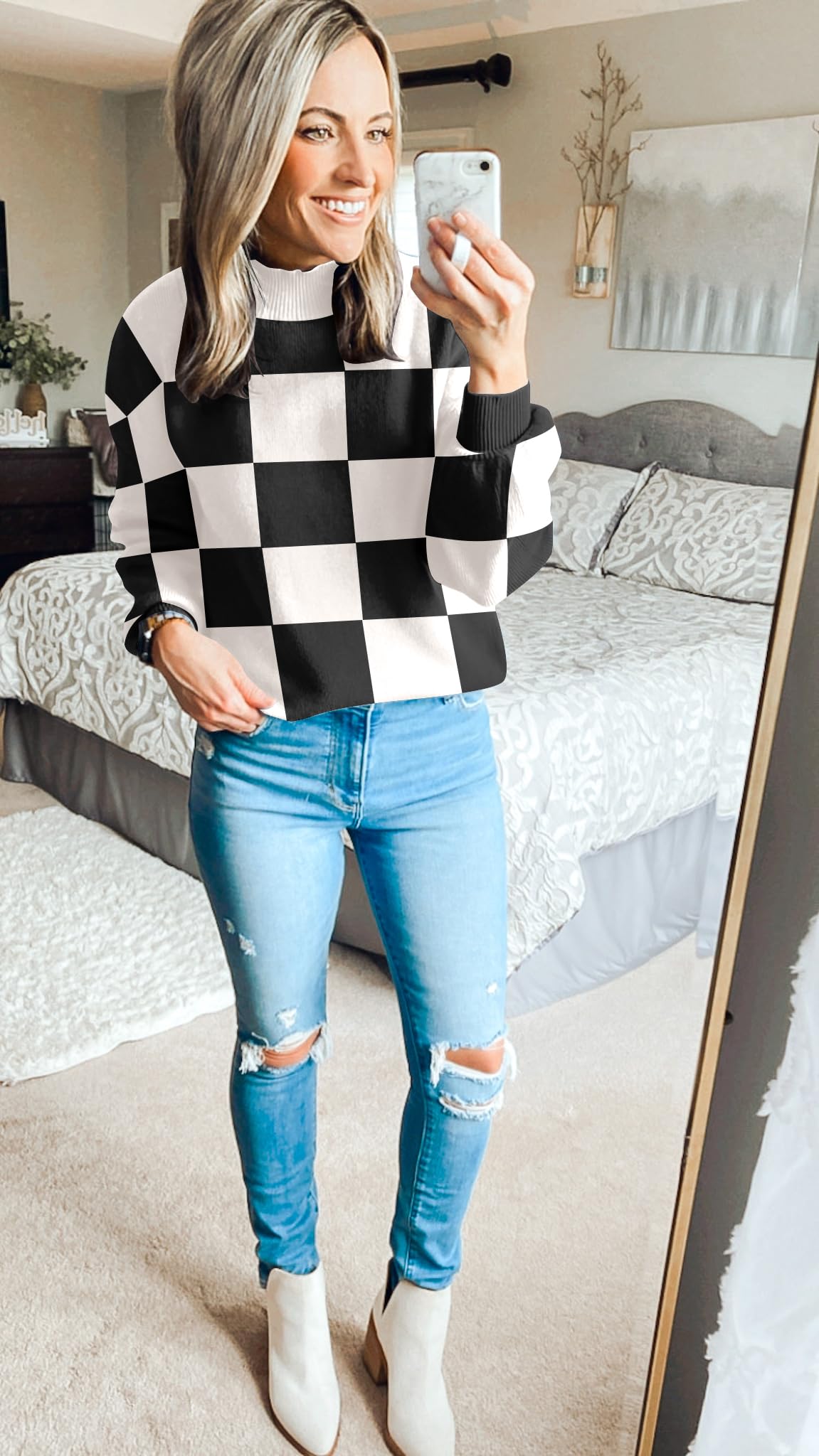 ZESICA Women's 2024 Fall Fashion Turtleneck Long Sleeve Striped Ribbed Knit Loose Pullover Sweater Tops