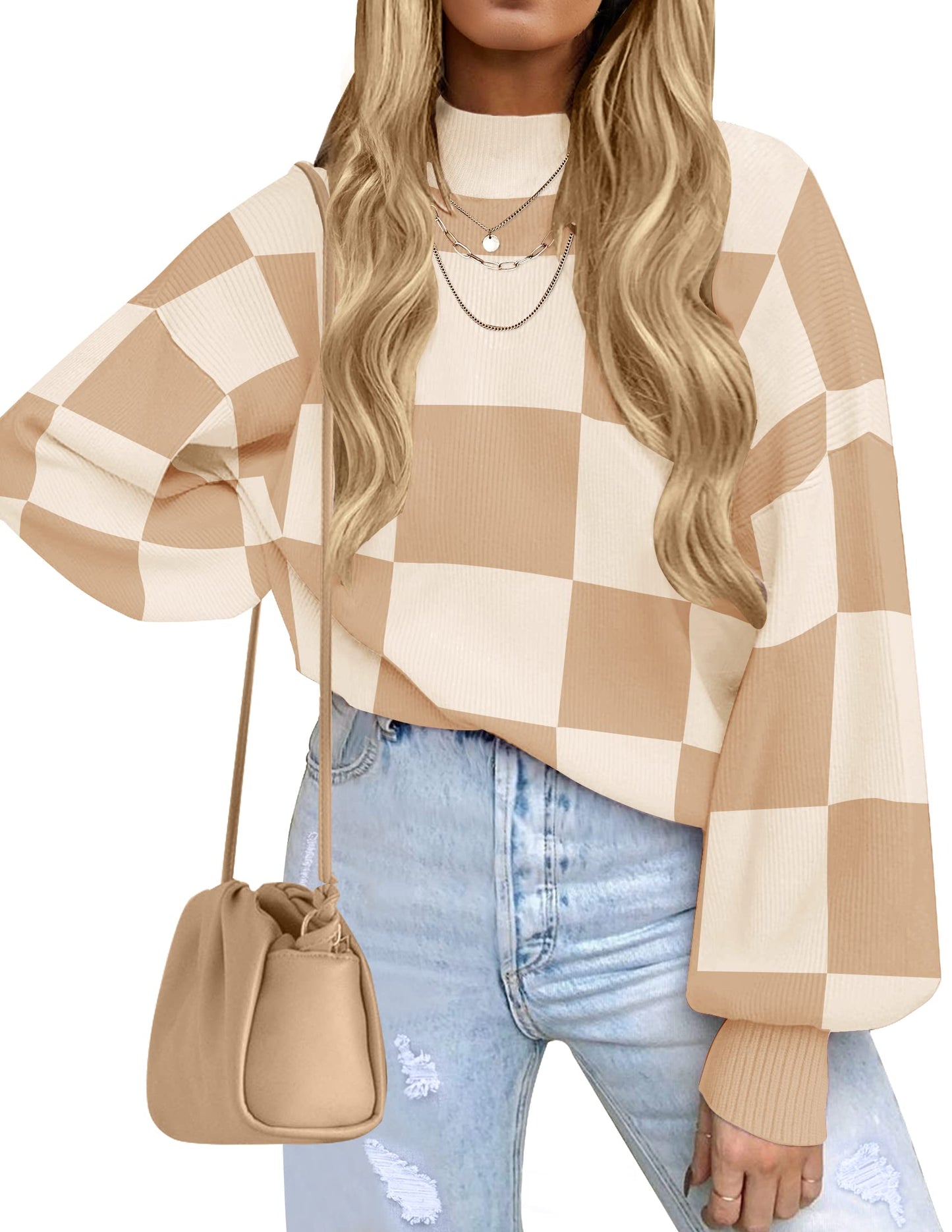 ZESICA Women's 2024 Fall Fashion Turtleneck Long Sleeve Striped Ribbed Knit Loose Pullover Sweater Tops