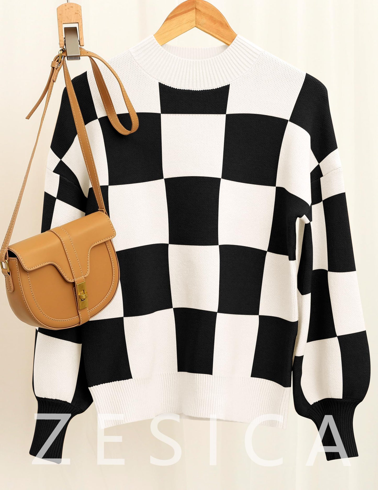 ZESICA Women's 2024 Fall Fashion Turtleneck Long Sleeve Striped Ribbed Knit Loose Pullover Sweater Tops