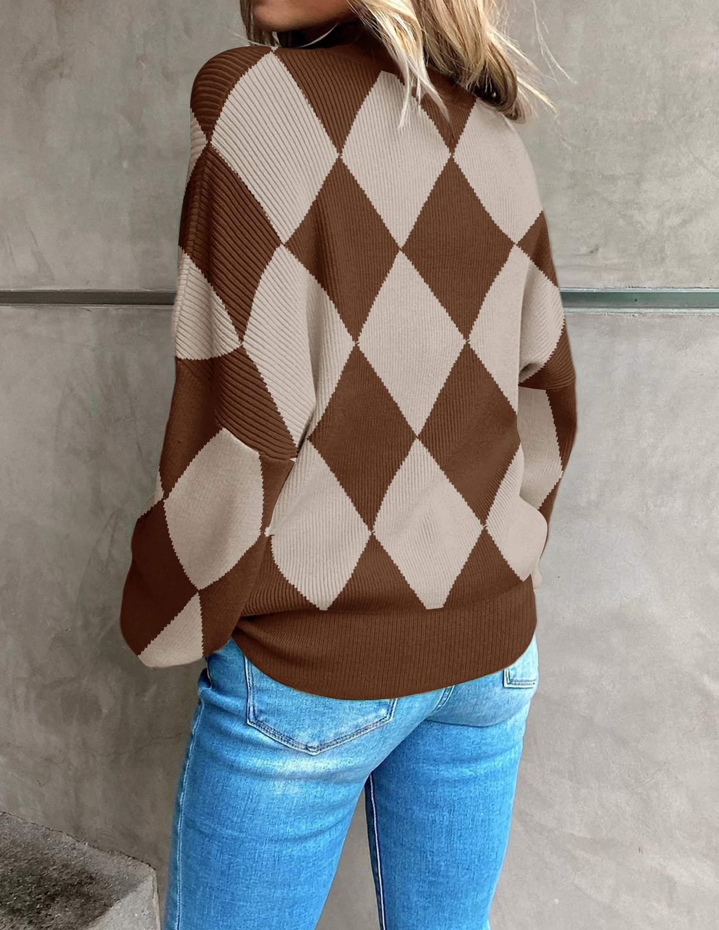 ZESICA Women's 2024 Fall Fashion Turtleneck Long Sleeve Striped Ribbed Knit Loose Pullover Sweater Tops