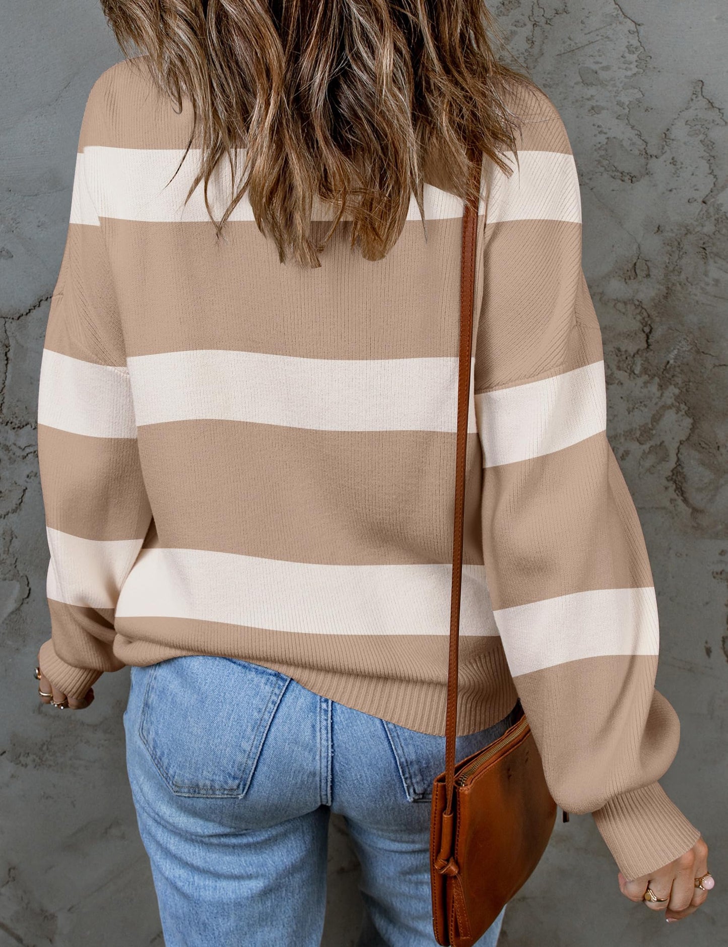 ZESICA Women's 2024 Fall Fashion Turtleneck Long Sleeve Striped Ribbed Knit Loose Pullover Sweater Tops