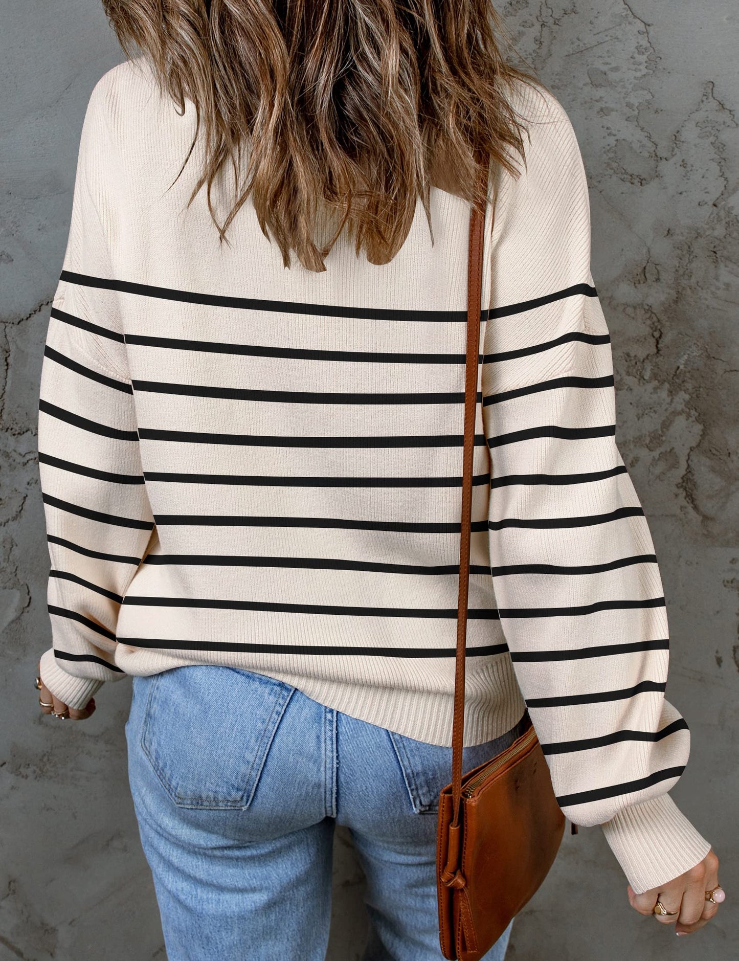 ZESICA Women's 2024 Fall Fashion Turtleneck Long Sleeve Striped Ribbed Knit Loose Pullover Sweater Tops