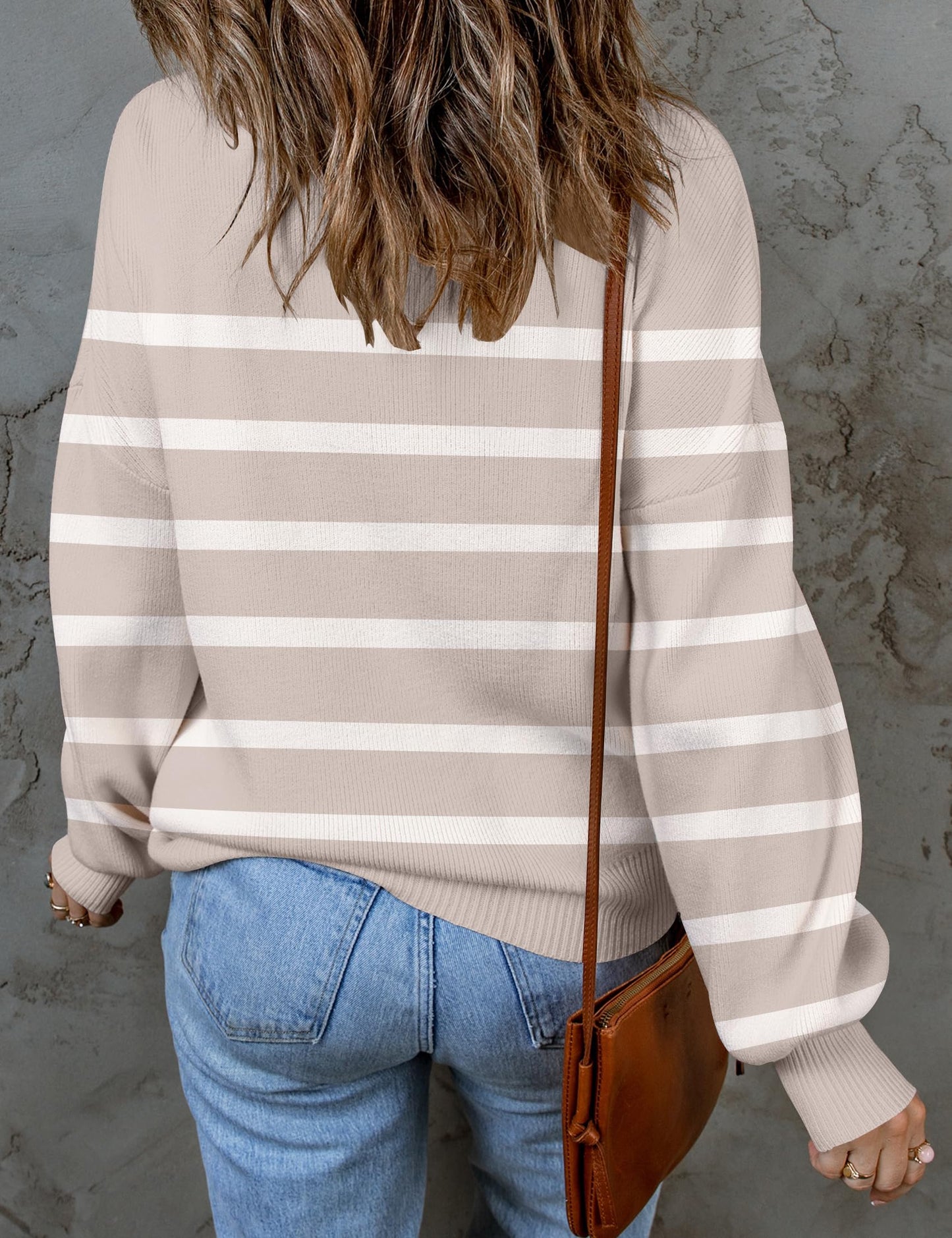 ZESICA Women's 2024 Fall Fashion Turtleneck Long Sleeve Striped Ribbed Knit Loose Pullover Sweater Tops