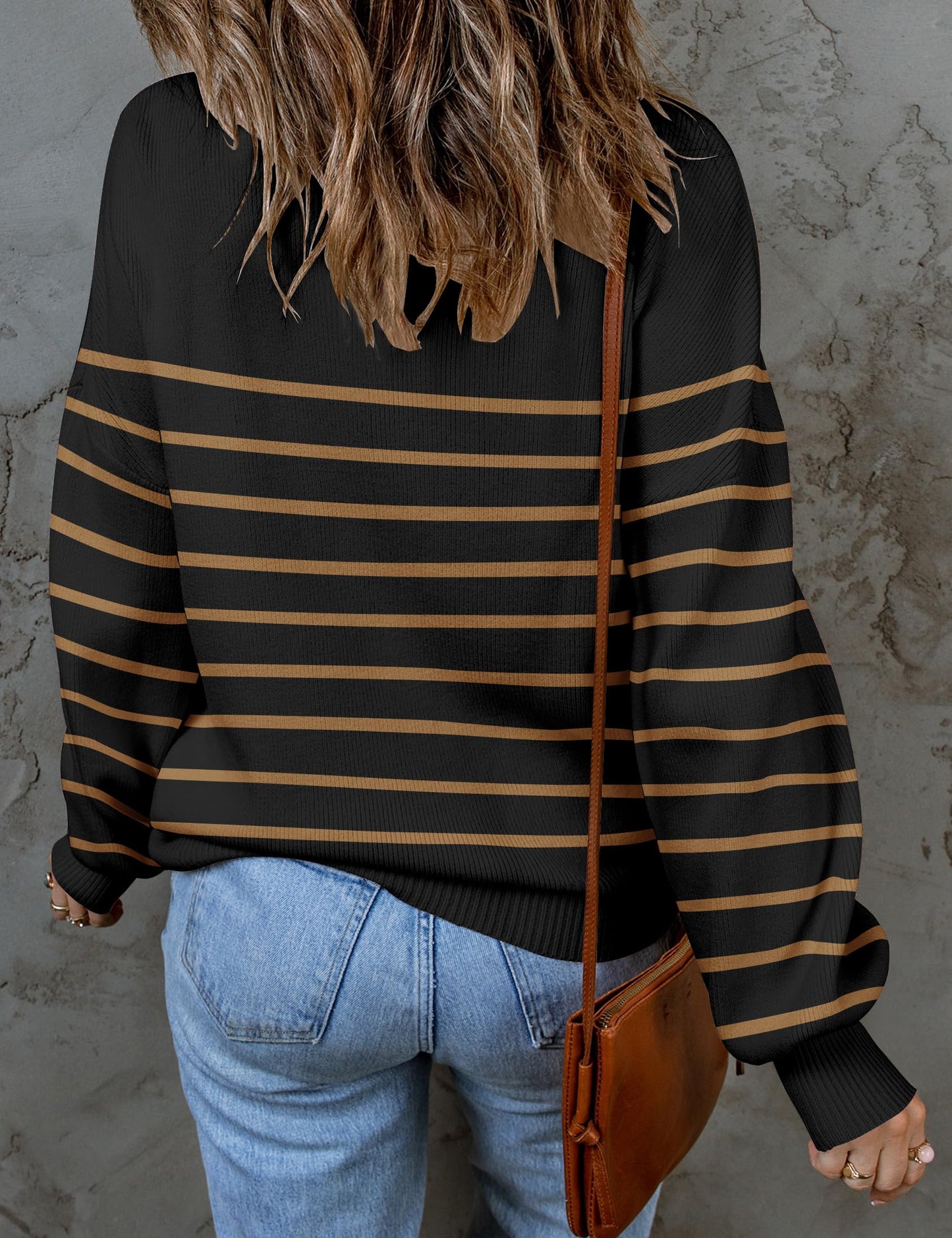 ZESICA Women's 2024 Fall Fashion Turtleneck Long Sleeve Striped Ribbed Knit Loose Pullover Sweater Tops