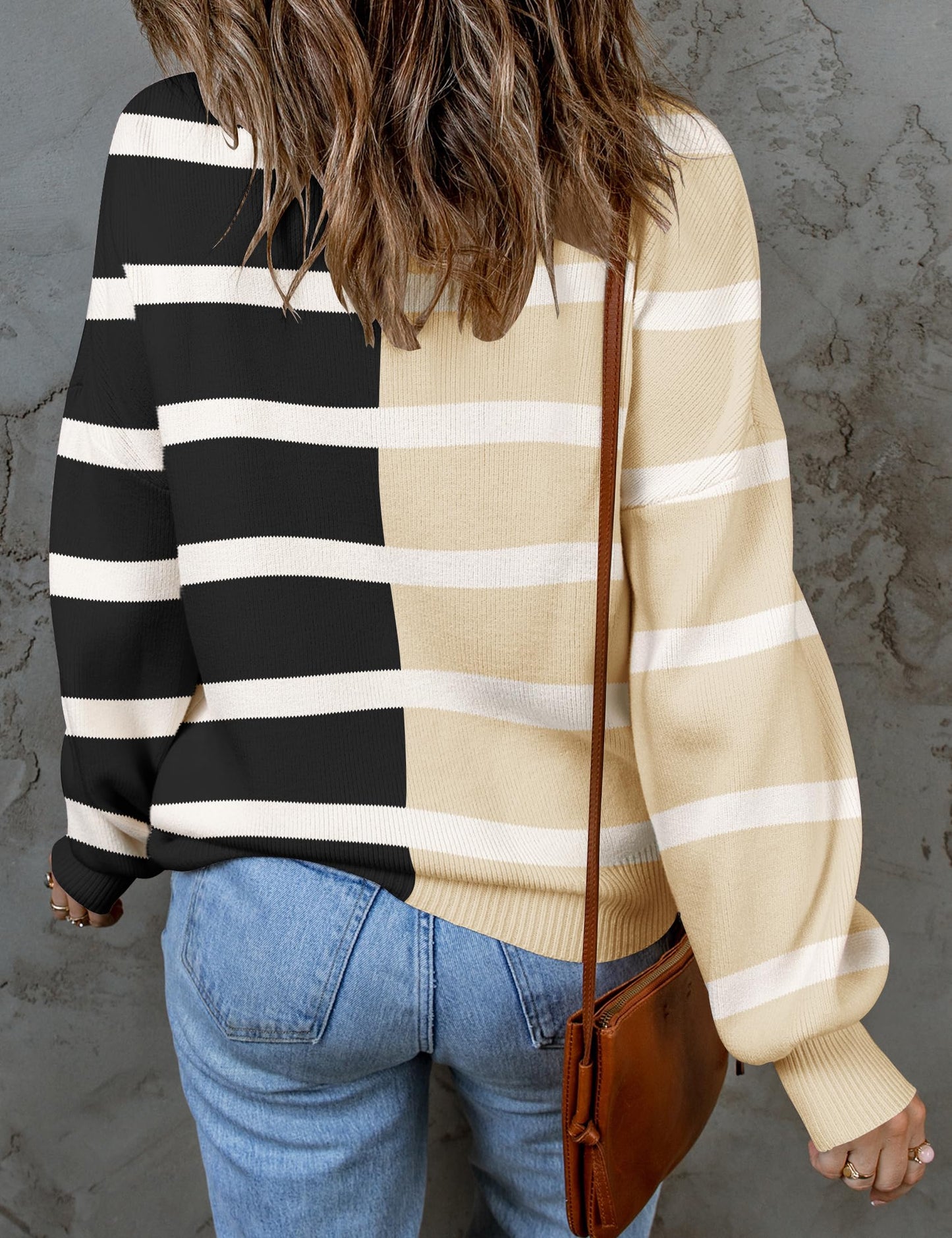 ZESICA Women's 2024 Fall Fashion Turtleneck Long Sleeve Striped Ribbed Knit Loose Pullover Sweater Tops