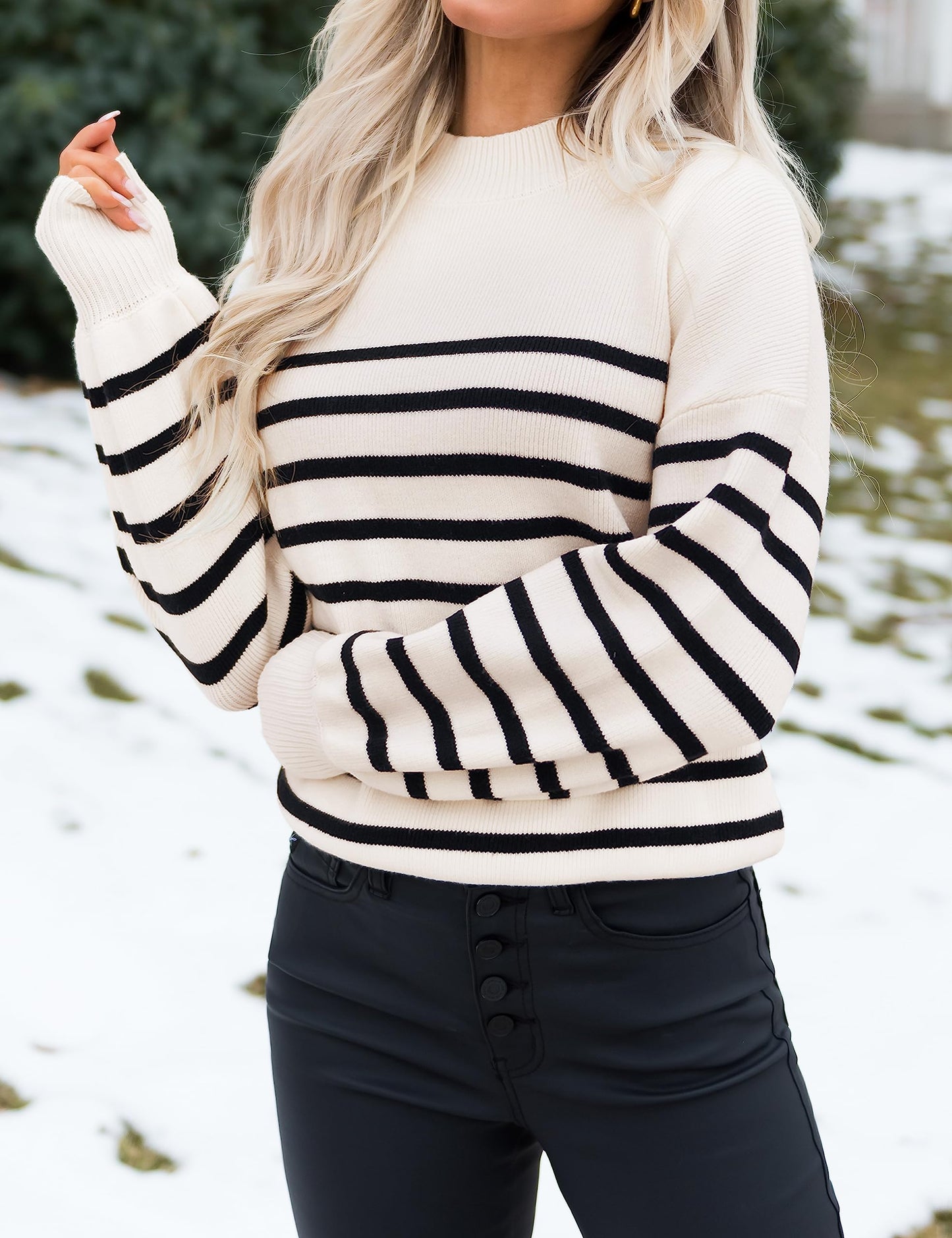 ZESICA Women's 2024 Fall Fashion Turtleneck Long Sleeve Striped Ribbed Knit Loose Pullover Sweater Tops