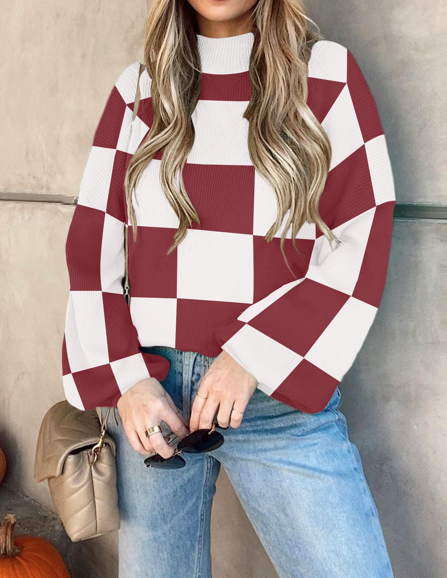 ZESICA Women's 2024 Fall Fashion Turtleneck Long Sleeve Striped Ribbed Knit Loose Pullover Sweater Tops
