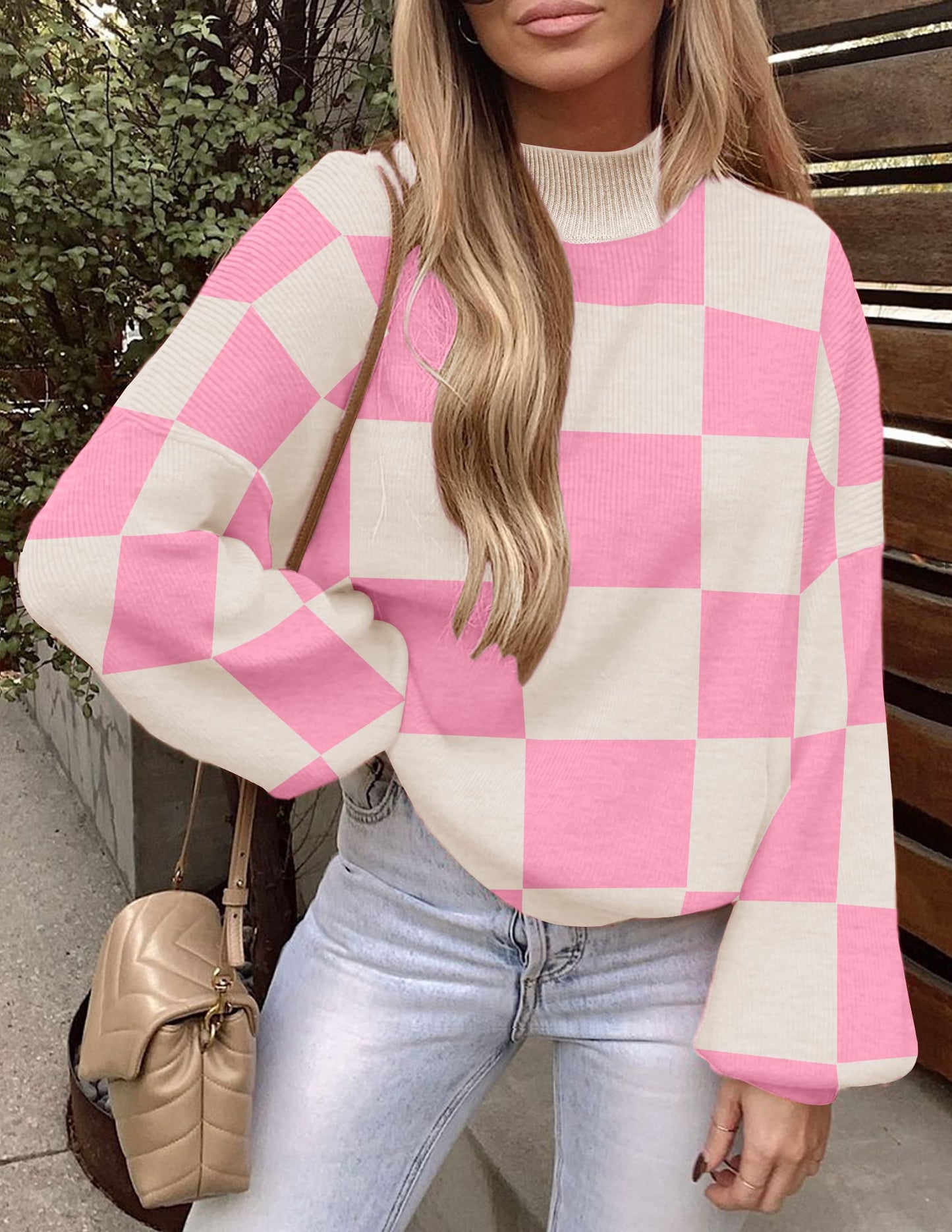 ZESICA Women's 2024 Fall Fashion Turtleneck Long Sleeve Striped Ribbed Knit Loose Pullover Sweater Tops