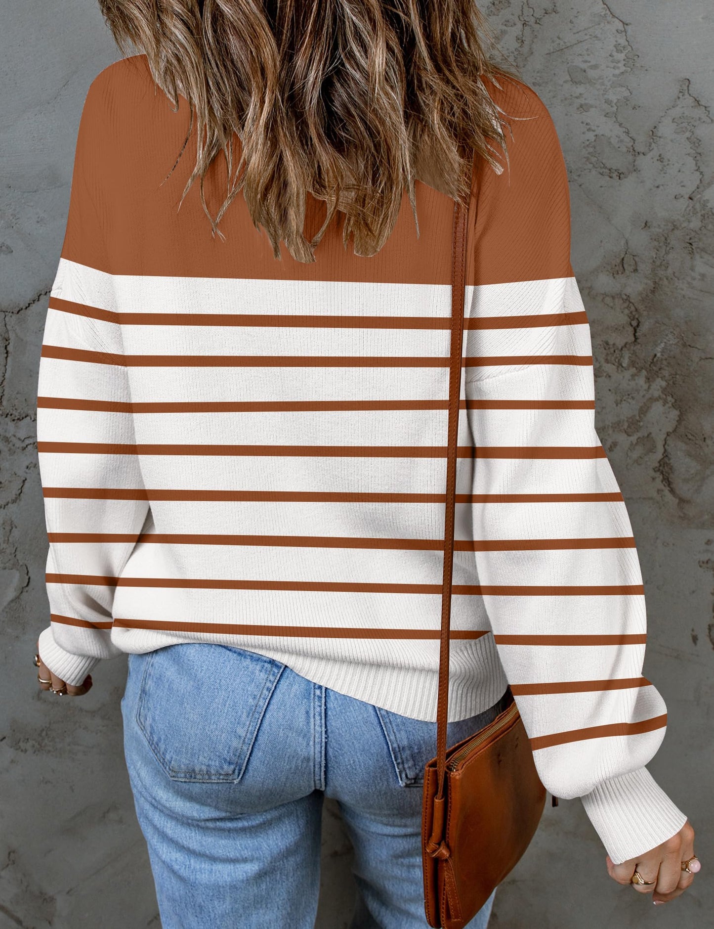 ZESICA Women's 2024 Fall Fashion Turtleneck Long Sleeve Striped Ribbed Knit Loose Pullover Sweater Tops