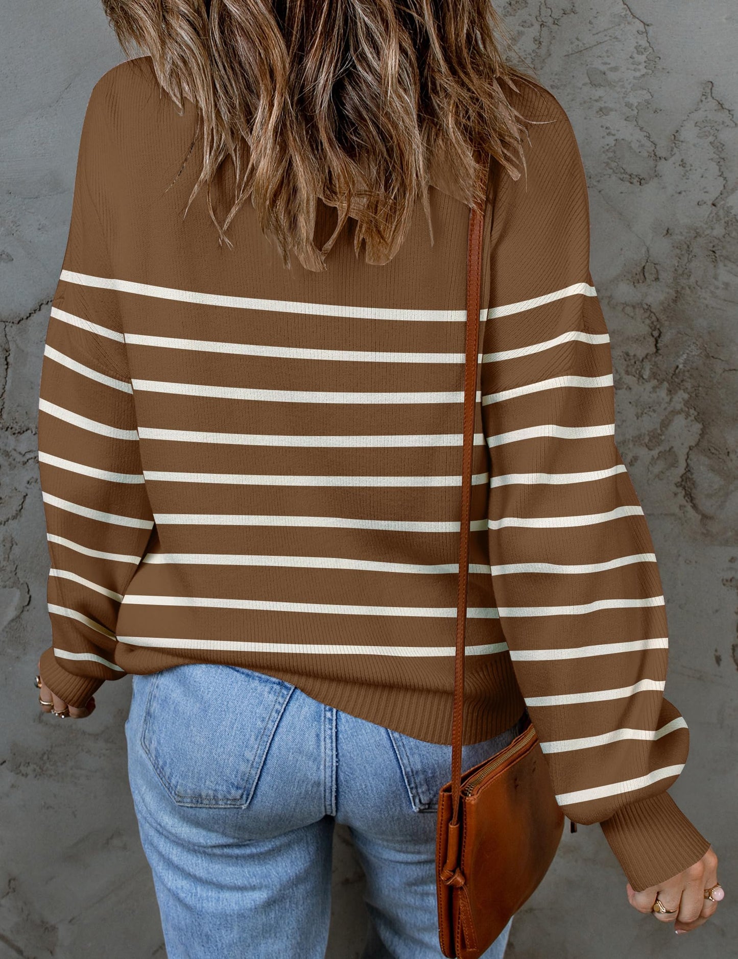 ZESICA Women's 2024 Fall Fashion Turtleneck Long Sleeve Striped Ribbed Knit Loose Pullover Sweater Tops