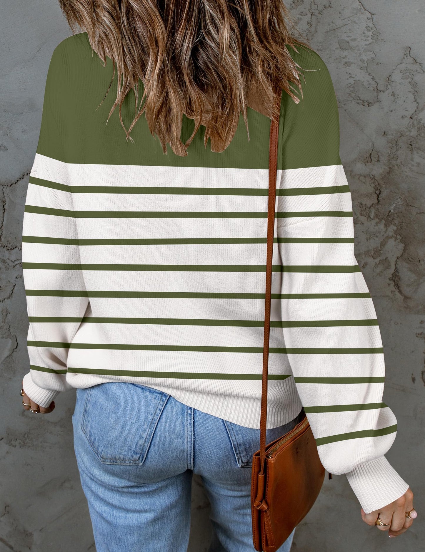 ZESICA Women's 2024 Fall Fashion Turtleneck Long Sleeve Striped Ribbed Knit Loose Pullover Sweater Tops