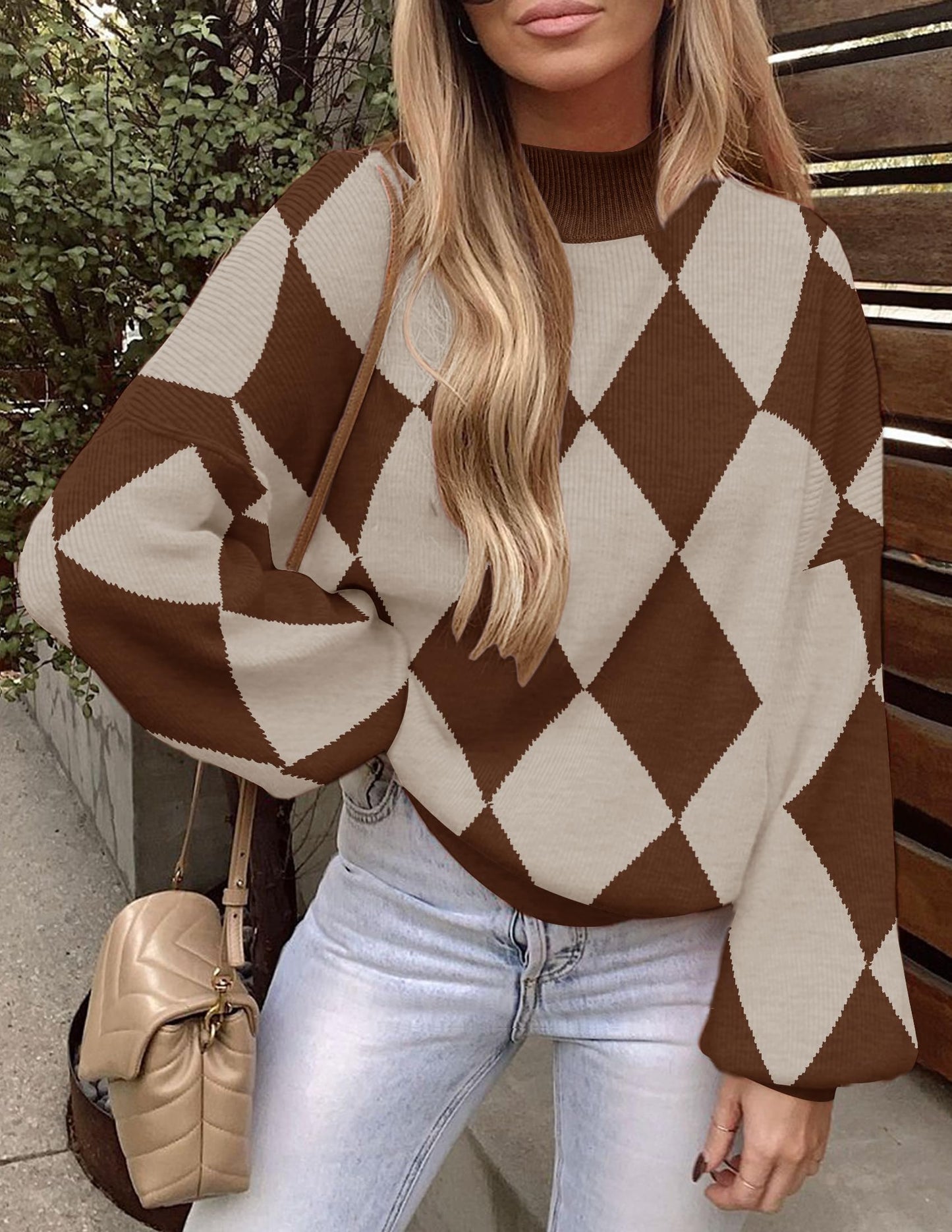 ZESICA Women's 2024 Fall Fashion Turtleneck Long Sleeve Striped Ribbed Knit Loose Pullover Sweater Tops