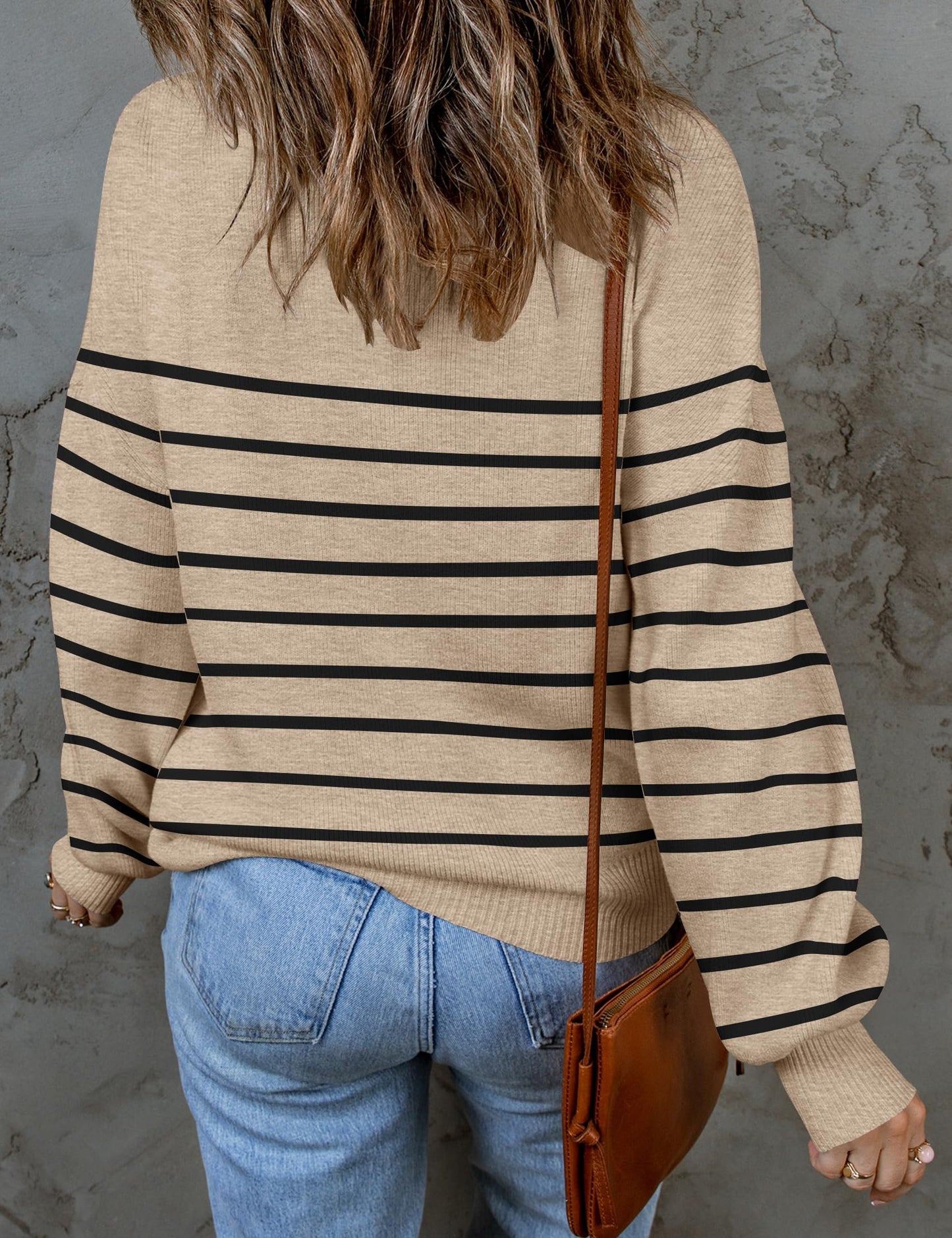 ZESICA Women's 2024 Fall Fashion Turtleneck Long Sleeve Striped Ribbed Knit Loose Pullover Sweater Tops