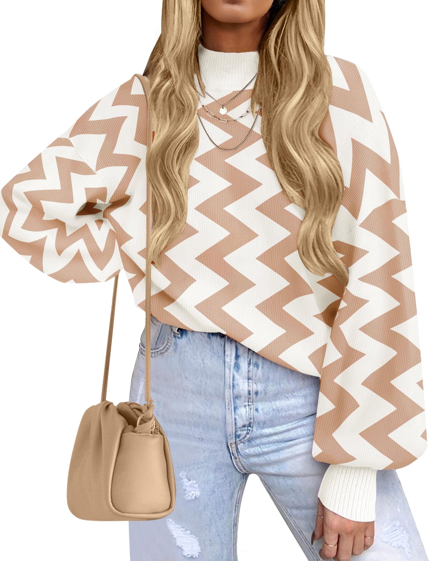 ZESICA Women's 2024 Fall Fashion Turtleneck Long Sleeve Striped Ribbed Knit Loose Pullover Sweater Tops