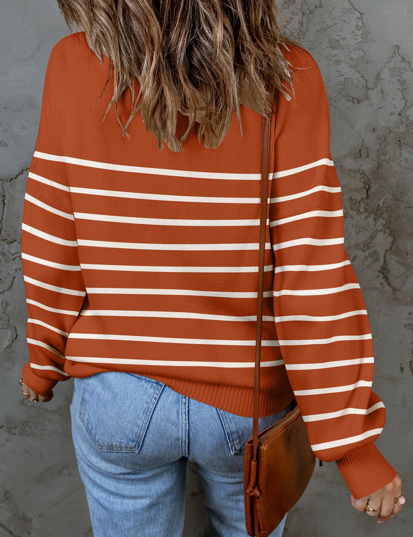 ZESICA Women's 2024 Fall Fashion Turtleneck Long Sleeve Striped Ribbed Knit Loose Pullover Sweater Tops