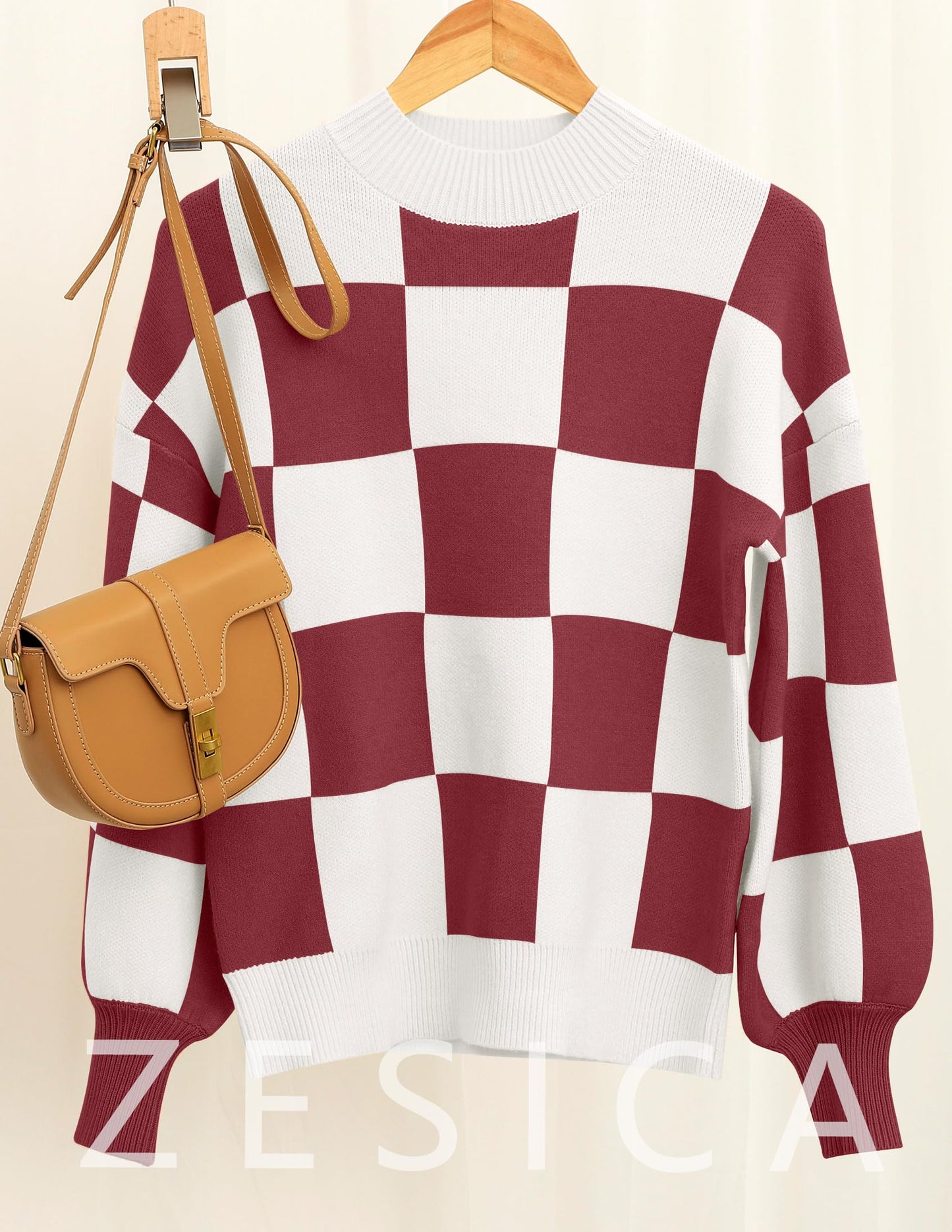 ZESICA Women's 2024 Fall Fashion Turtleneck Long Sleeve Striped Ribbed Knit Loose Pullover Sweater Tops