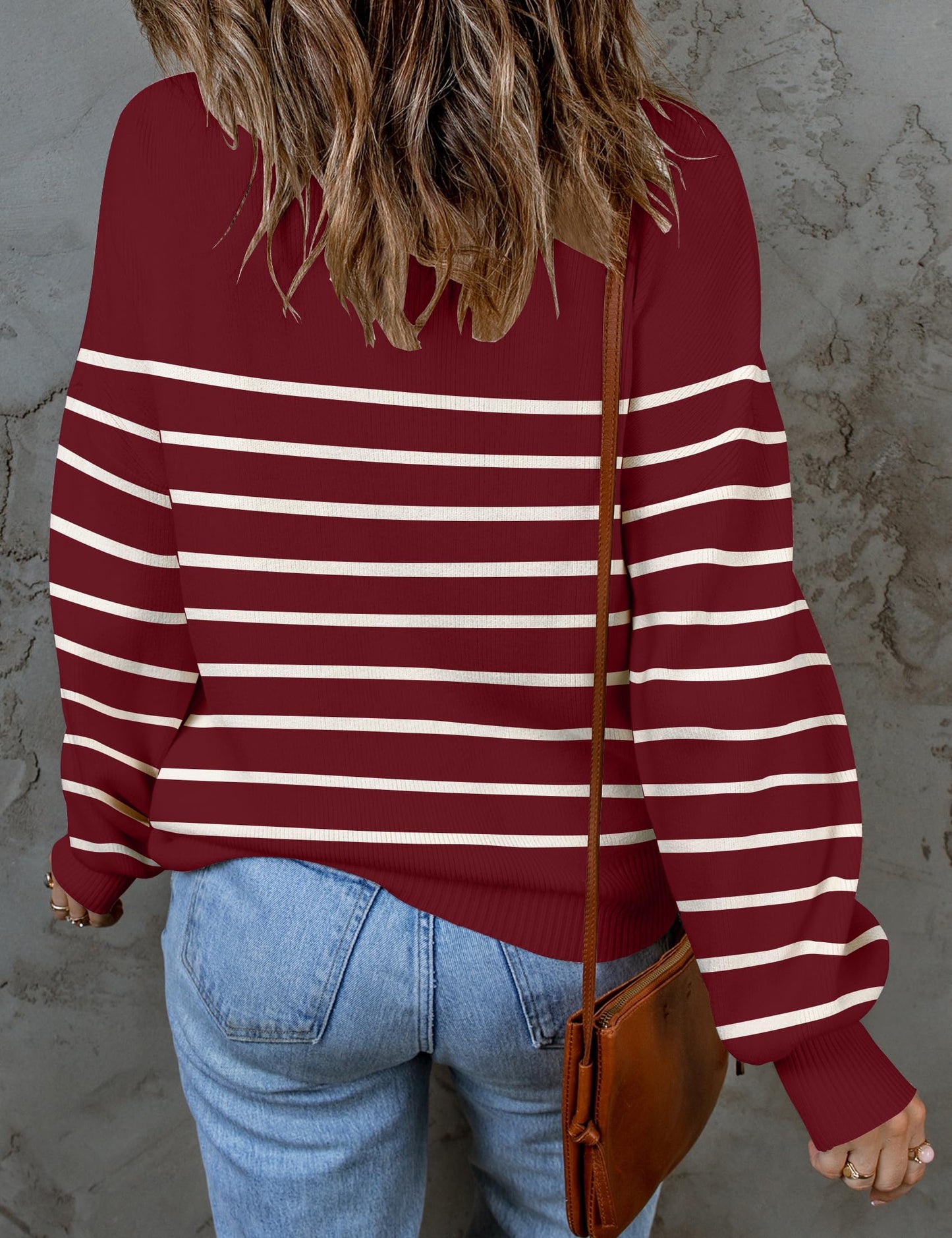 ZESICA Women's 2024 Fall Fashion Turtleneck Long Sleeve Striped Ribbed Knit Loose Pullover Sweater Tops