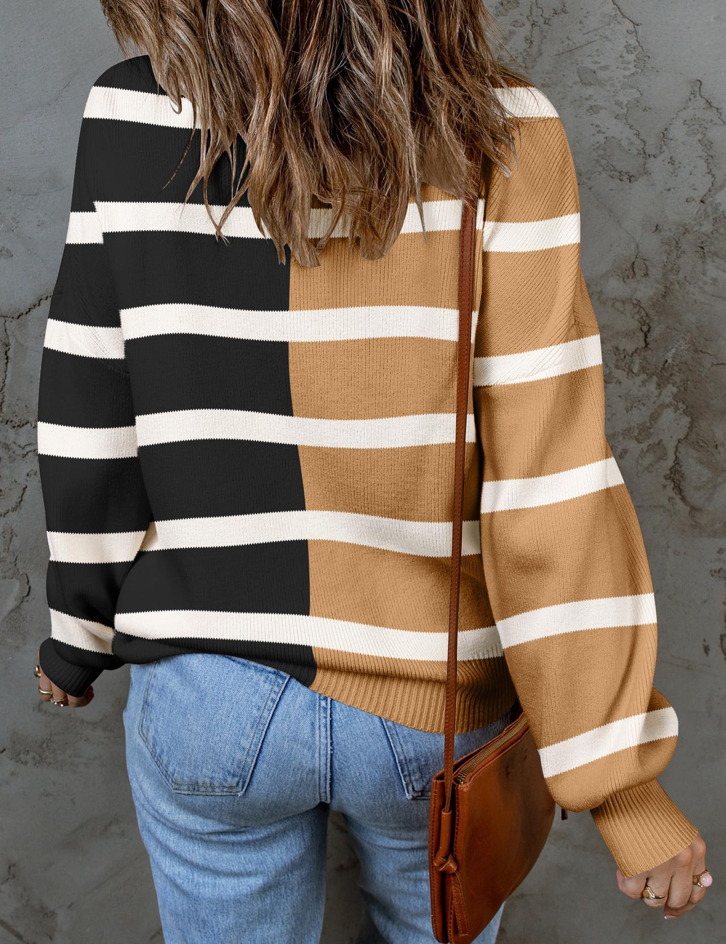 ZESICA Women's 2024 Fall Fashion Turtleneck Long Sleeve Striped Ribbed Knit Loose Pullover Sweater Tops