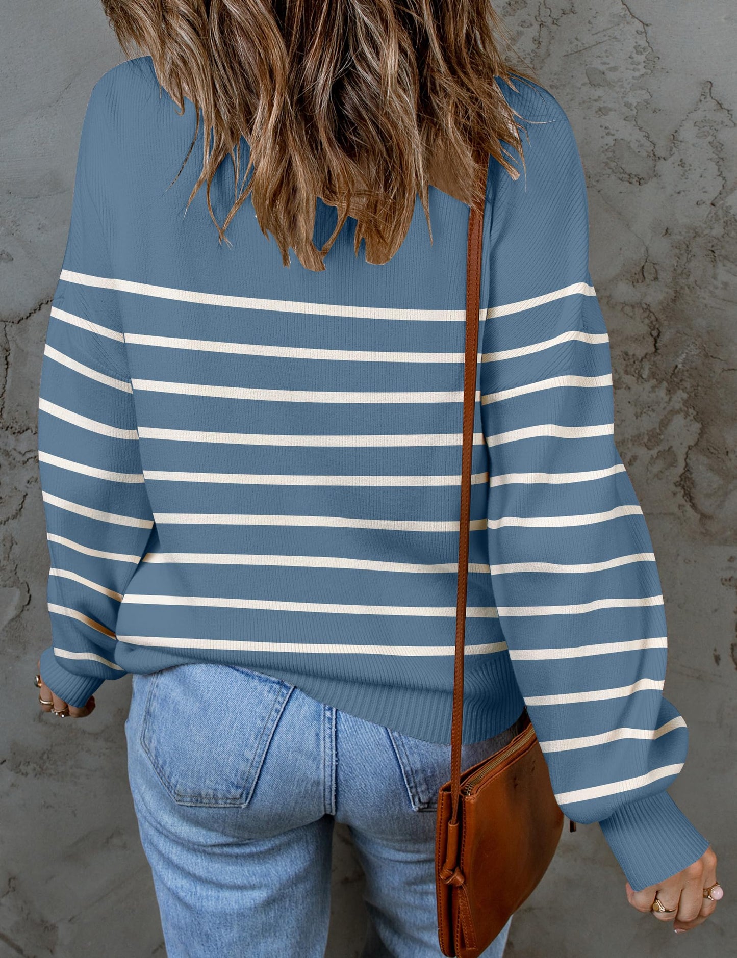 ZESICA Women's 2024 Fall Fashion Turtleneck Long Sleeve Striped Ribbed Knit Loose Pullover Sweater Tops