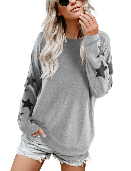 Blooming Jelly Womens Knit Pullover Sweaters Crewneck Long Sleeve Star Print Lightweight Cute Top