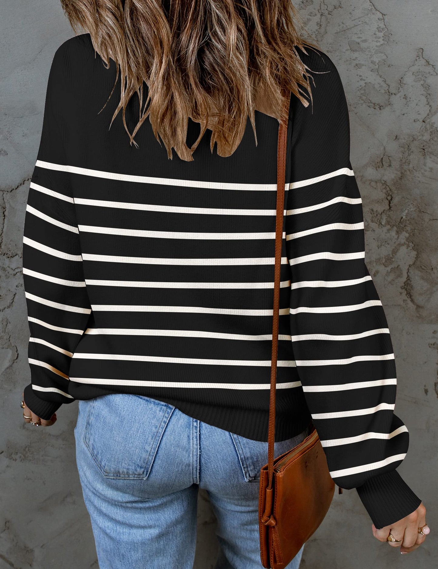 ZESICA Women's 2024 Fall Fashion Turtleneck Long Sleeve Striped Ribbed Knit Loose Pullover Sweater Tops