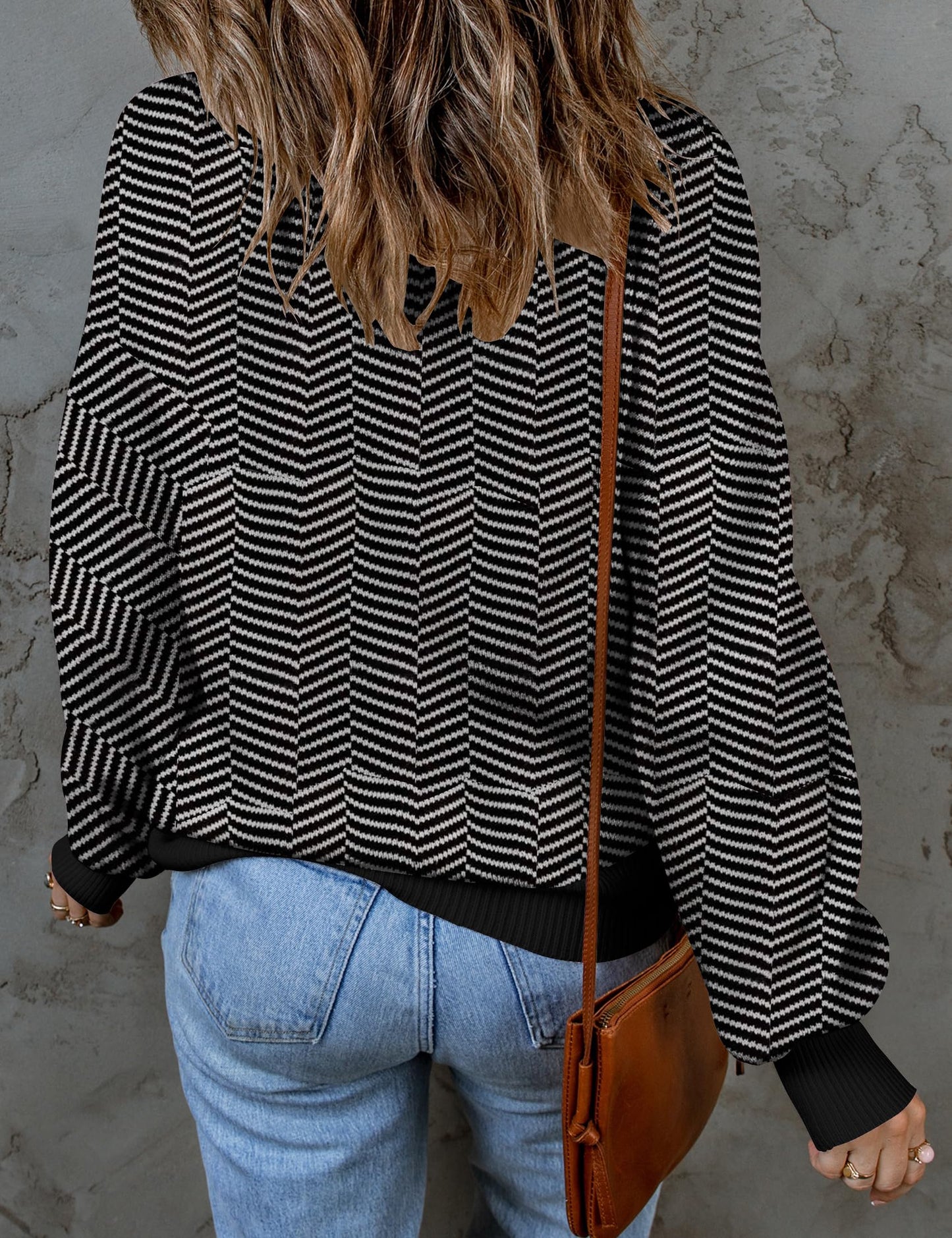 ZESICA Women's 2024 Fall Fashion Turtleneck Long Sleeve Striped Ribbed Knit Loose Pullover Sweater Tops
