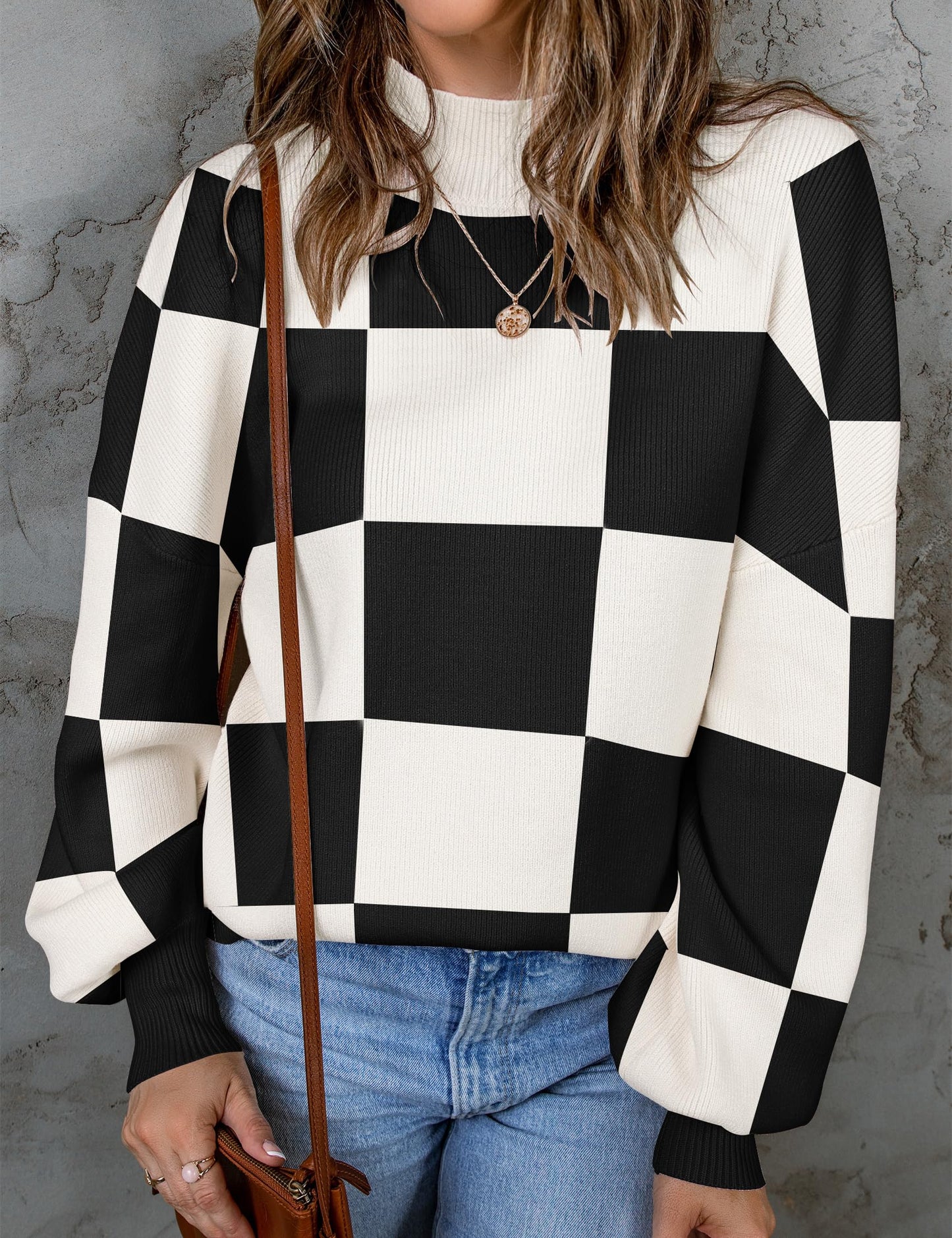 ZESICA Women's 2024 Fall Fashion Turtleneck Long Sleeve Striped Ribbed Knit Loose Pullover Sweater Tops