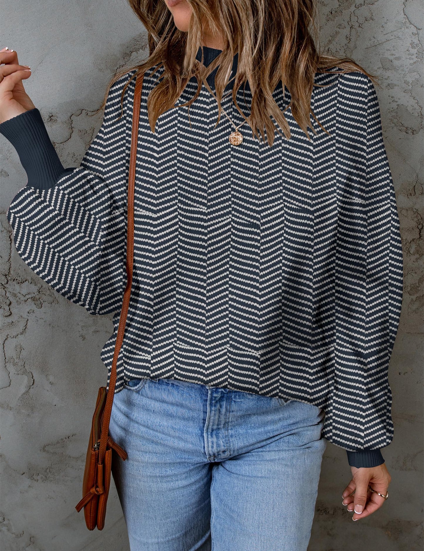 ZESICA Women's 2024 Fall Fashion Turtleneck Long Sleeve Striped Ribbed Knit Loose Pullover Sweater Tops