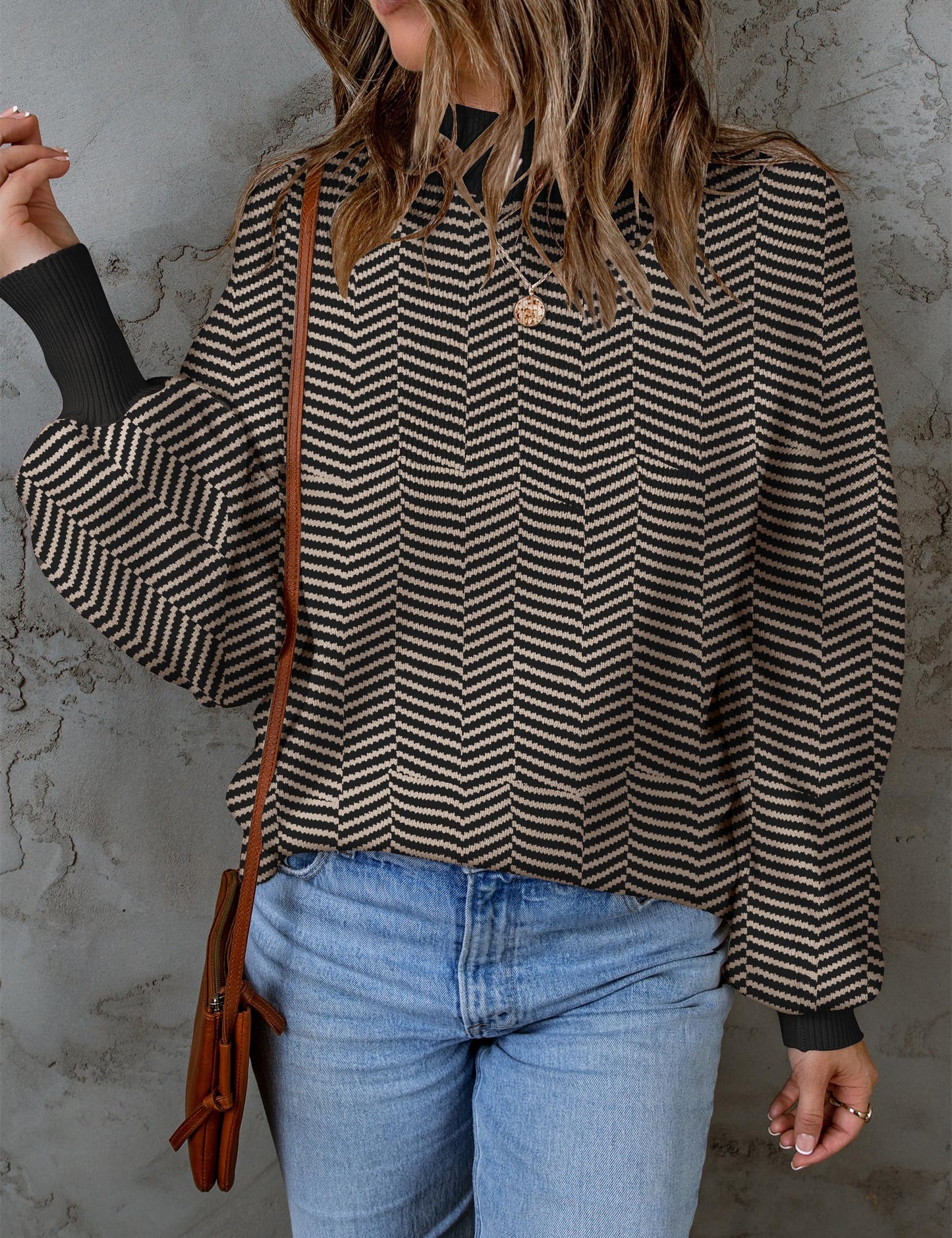 ZESICA Women's 2024 Fall Fashion Turtleneck Long Sleeve Striped Ribbed Knit Loose Pullover Sweater Tops
