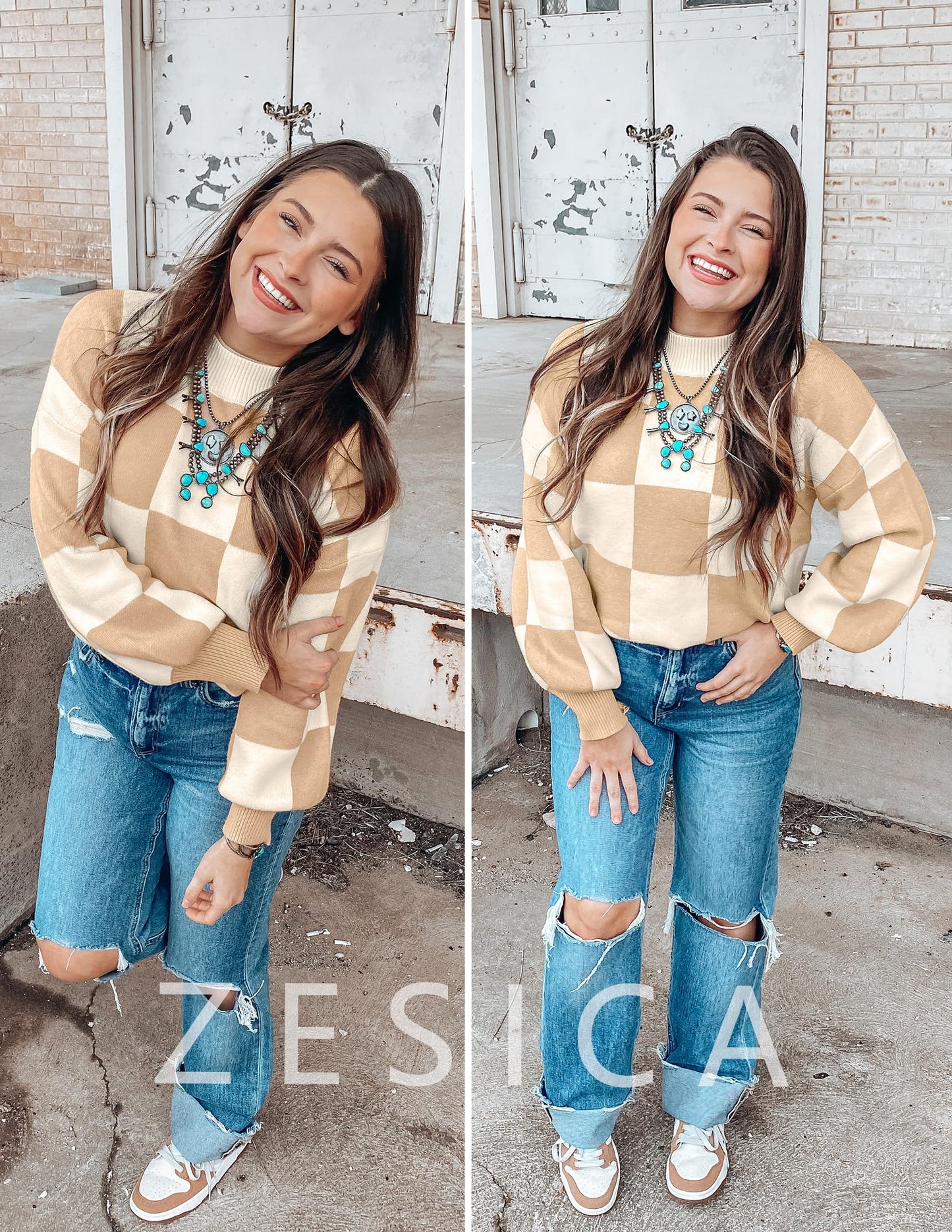 ZESICA Women's 2024 Fall Fashion Turtleneck Long Sleeve Striped Ribbed Knit Loose Pullover Sweater Tops