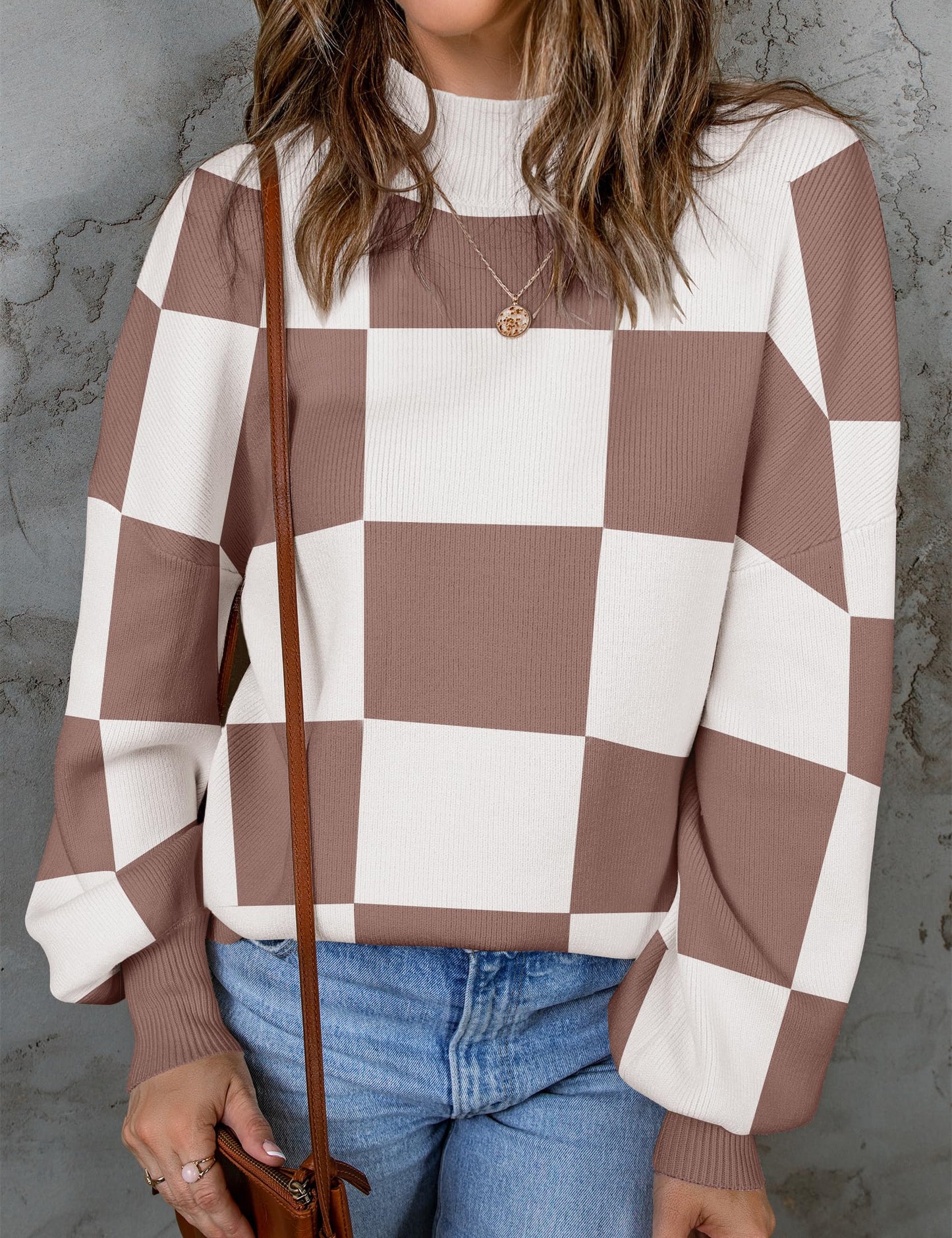 ZESICA Women's 2024 Fall Fashion Turtleneck Long Sleeve Striped Ribbed Knit Loose Pullover Sweater Tops
