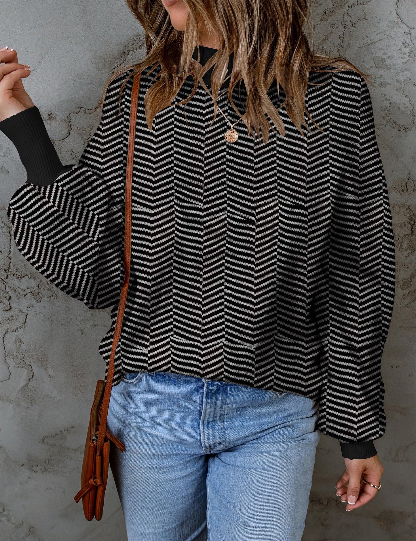 ZESICA Women's 2024 Fall Fashion Turtleneck Long Sleeve Striped Ribbed Knit Loose Pullover Sweater Tops