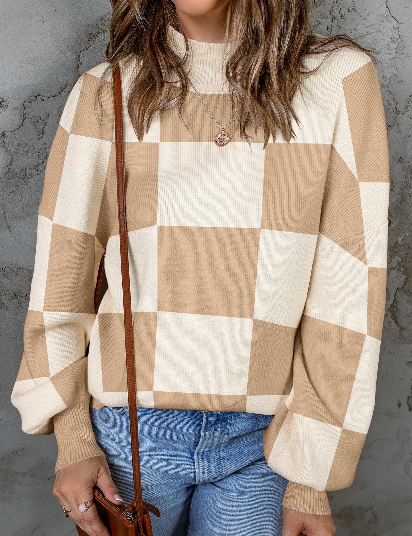 ZESICA Women's 2024 Fall Fashion Turtleneck Long Sleeve Striped Ribbed Knit Loose Pullover Sweater Tops