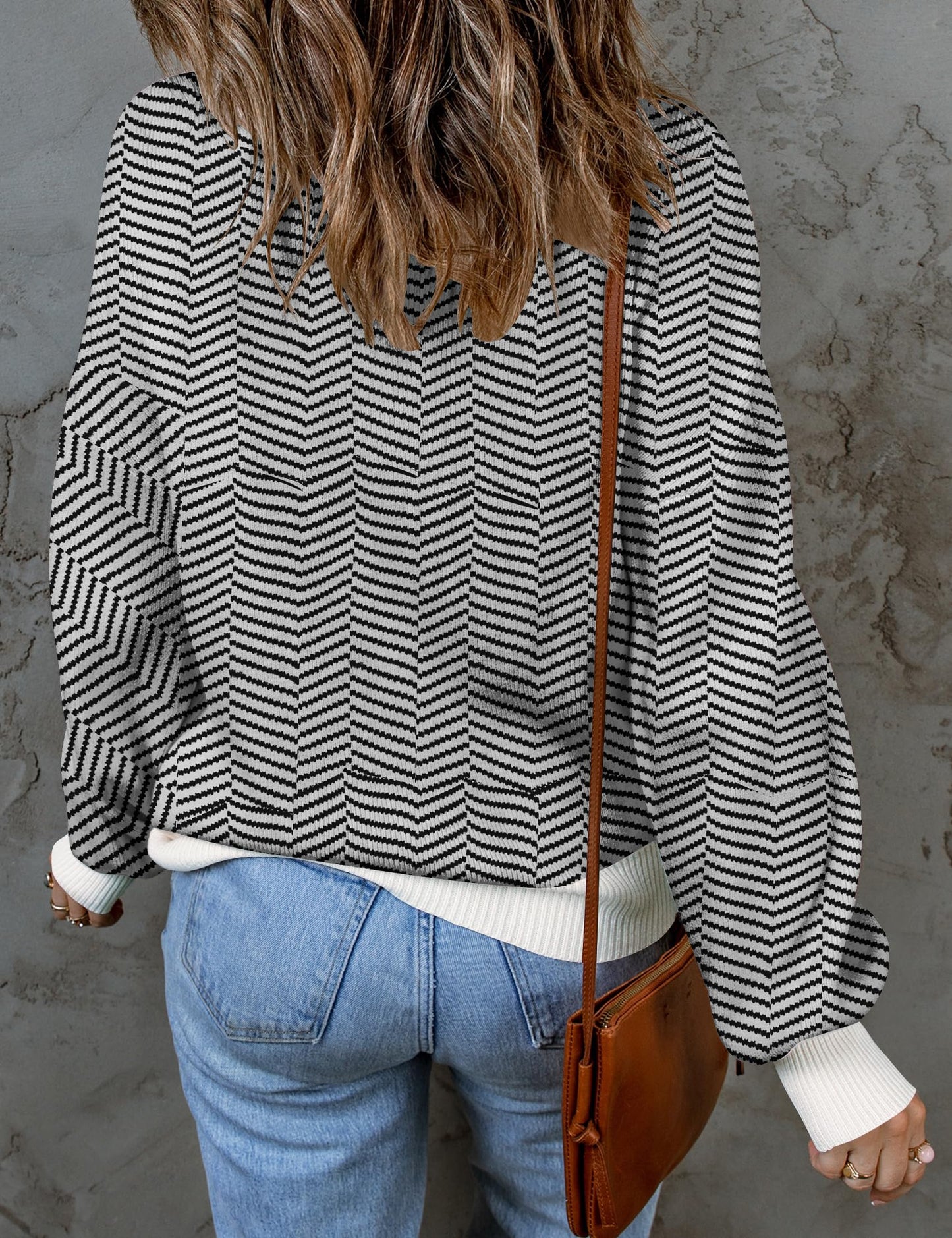 ZESICA Women's 2024 Fall Fashion Turtleneck Long Sleeve Striped Ribbed Knit Loose Pullover Sweater Tops
