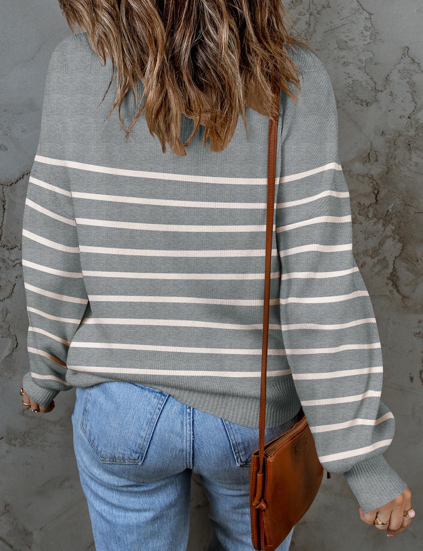 ZESICA Women's 2024 Fall Fashion Turtleneck Long Sleeve Striped Ribbed Knit Loose Pullover Sweater Tops