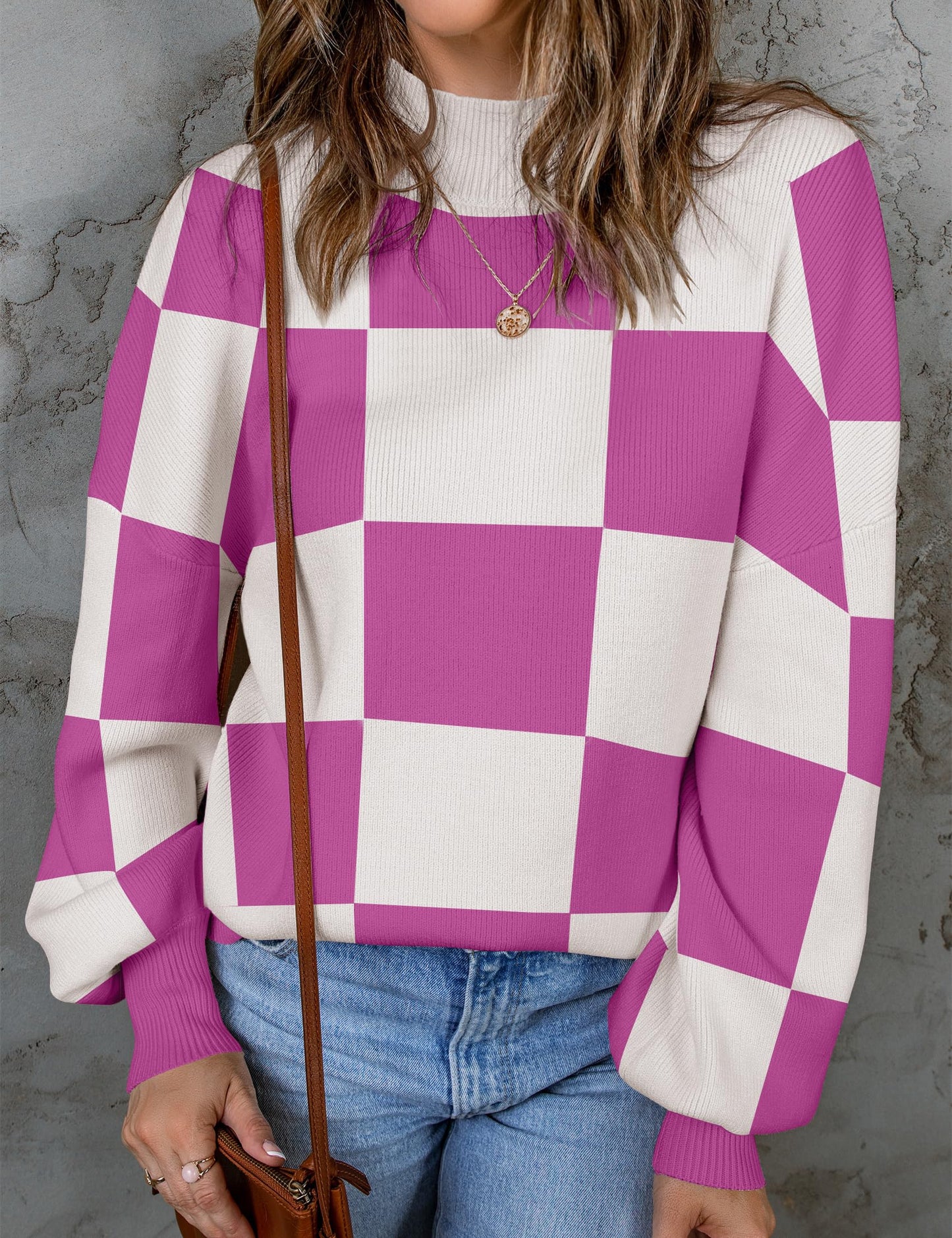 ZESICA Women's 2024 Fall Fashion Turtleneck Long Sleeve Striped Ribbed Knit Loose Pullover Sweater Tops
